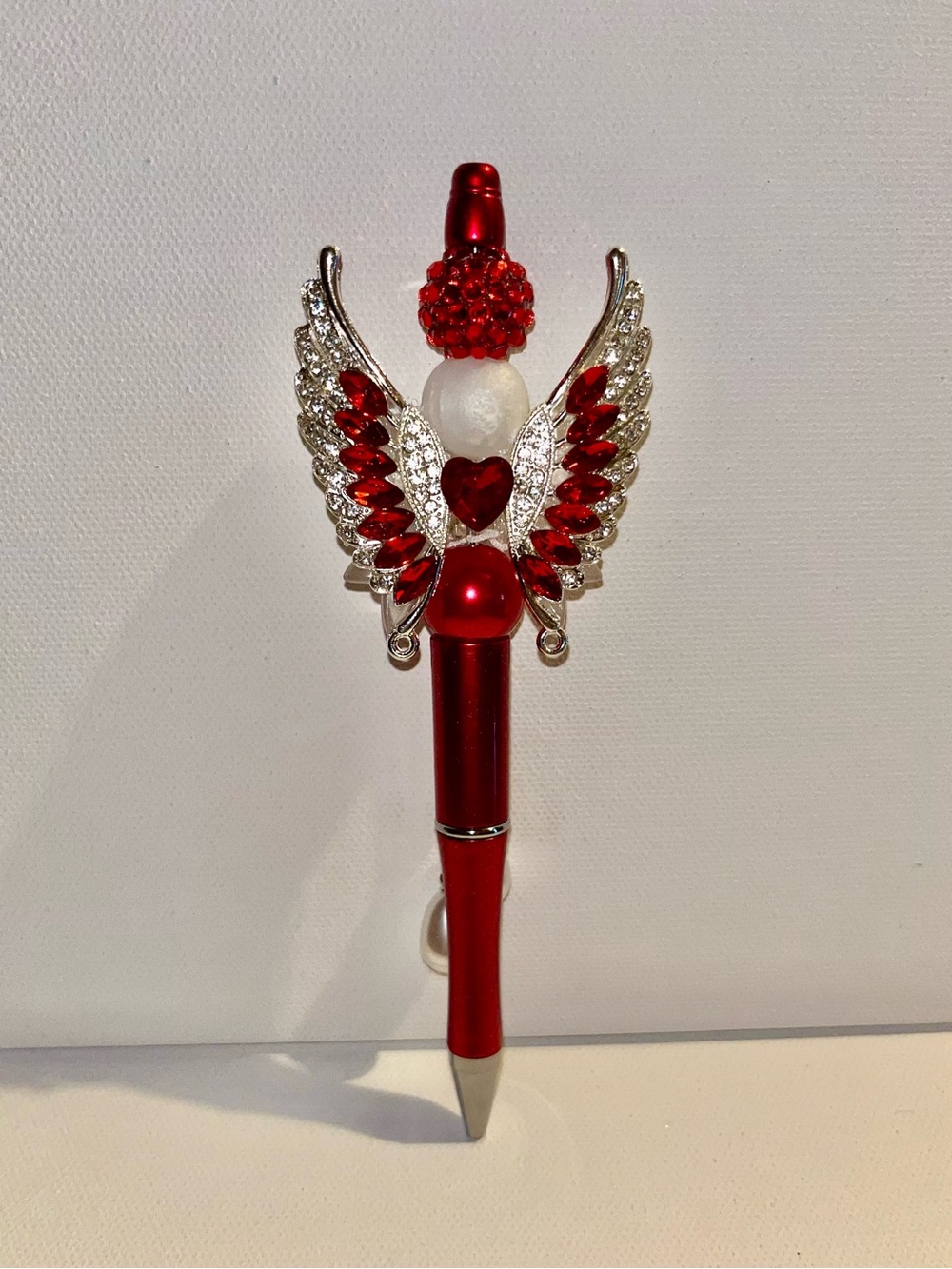 Red Angel Wing Crystal Ballpoint Pen - Decorative Home Office Accessory